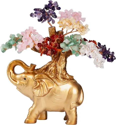 Miniatura 10 de Árbol de Dinero de Cristal de Amatista GEMBOURY en Estatua de Elefante Dorado, Bonsái Grande de 43 cm de Árbol de la Vida, Regalo de Decoración