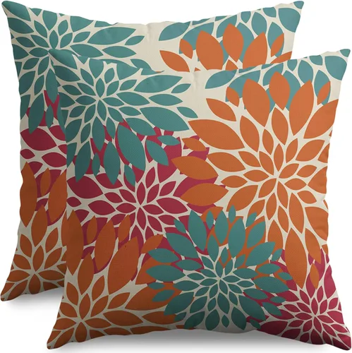 Miniatura 38 de Fundas de Almohada Azul Aguamarina 16X16 Pulgadas Juego de 2, Flores de Dalia Primavera Verano Floral Crema Fundas de Almohada Decorativas
