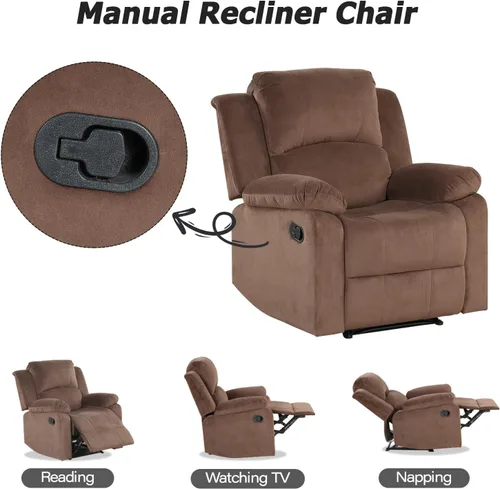 Miniatura 5 de CANMOV Juego de sillas reclinables manuales de 2, sofá individual de tela suave y tapizado para sala de estar y dormitorio, mecanismo reclinable
