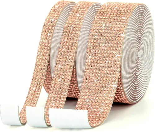 Miniatura 14 de 3 rollos de 8 m de cinta autoadhesiva de diamantes de imitación con cristal - Rollo de envoltura de pegatinas de diamantes brillantes DIY