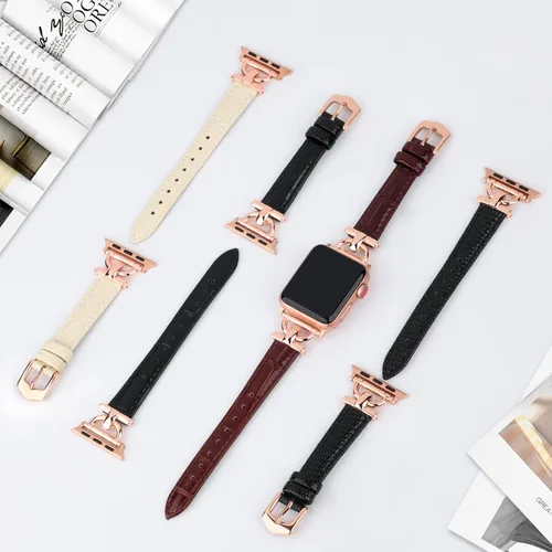 Miniatura 5 de Correa de cuero compatible con Apple Watch para mujeres, correa elegante y elegante para iWatch Series 11/10/9/8/7/6/5/4/3/2/1/se