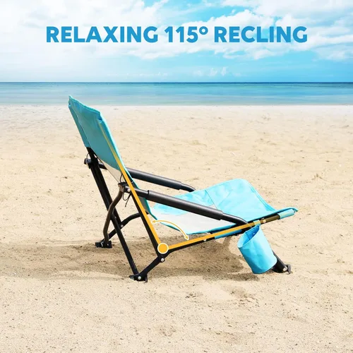Miniatura 7 de TOBTOS Silla de playa baja para adultos, paquete de 2, plegable de perfil bajo con portavasos y bolsa de transporte, silla resistente para arena al