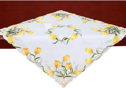 Miniatura 15 de Caminos de mesa pequeños bordados de tulipán, manteles florales de primavera para Pascua (azul, 13 x 35 pulgadas)