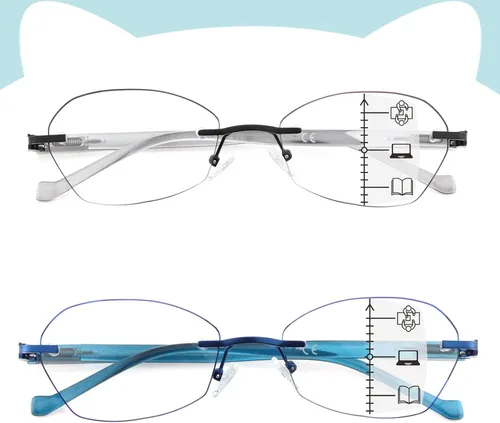 Miniatura 8 de Multifocus Gafas de lectura para mujer, progresivas, multifocales, sin marco, sin línea, lector bifocal, luz azul, diseño de computadora, lentes