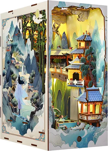 Miniatura 10 de Kits de rincón de libros para adultos, rompecabezas de fantasía 3D, kit de biblioteca con cubierta antipolvo, repositorio de libros de sabiduría