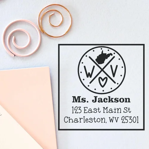 Miniatura 92 de Sello entintado moderno con nombre y dirección del estado de Alabama – Sello de dirección de devolución personalizado para invitaciones de despedida
