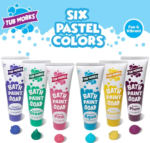 Miniatura 2 de Tub Works® Jabón de Pintura para Bañera, Juguetes de Baño, Pastel 6 Pack No Tóxico Pintura Lavable para Bañera para Pintar con los Dedos
