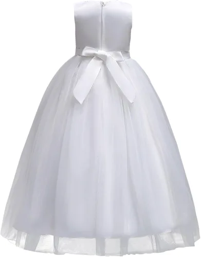 Miniatura 4 de Vestido maxi de tul para niñas con tutú y flores de encaje, largo hasta el piso, para boda, dama de honor, fiestas