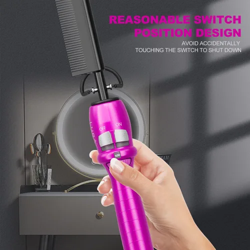 Miniatura 3 de Peine caliente rosa de 200-500 °F: peine caliente eléctrico para pelucas de encaje frontal, peines de presión eléctricos para cabello negro, peine