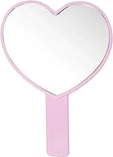 Miniatura 5 de Espejo de mano de maquillaje en forma de corazón, espejo de mano de viaje, espejo cosmético personal portátil con asa (rosa)
