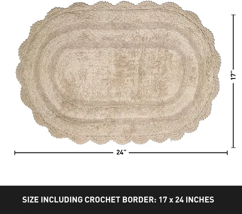Miniatura 2 de Chardin home Alfombra de baño de ganchillo beige, alfombra de baño ovalada 100% algodón con borde de ganchillo artesanal hecho a mano, alfombra