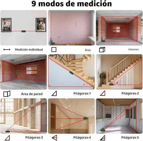Miniatura 6 de Herramienta de Medición de Distancia Dual de 656 pies/200M, Huepar Dispositivo Profesional de Medición Láser Digital Recargable para Habitaciones