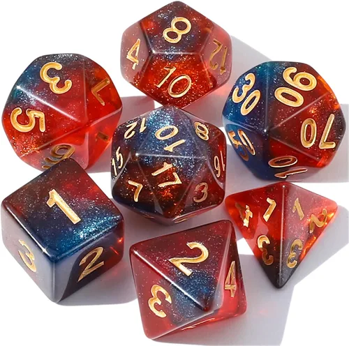 CiaraQ DND - Juego de dados poliédricos con una bolsa de dados negra para juegos de mesa de rol D&D RPG MTG Rojo mezclado azul+purpurina