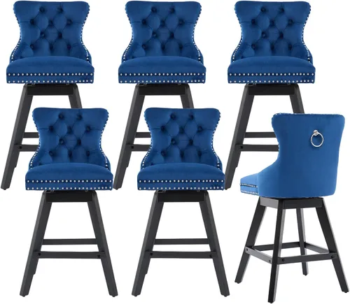 Miniatura 19 de cinkehome Juego de 2 taburetes de bar giratorios de altura de mostrador, taburetes de bar tapizados de terciopelo con respaldo, sillas de bar