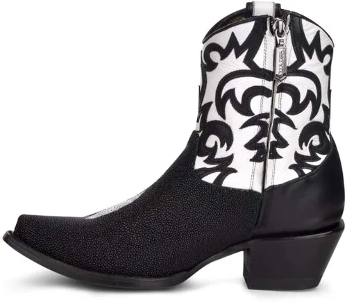 Miniatura 4 de Cuadra Western Chic - Botín para mujer en piel auténtica con cremallera negra