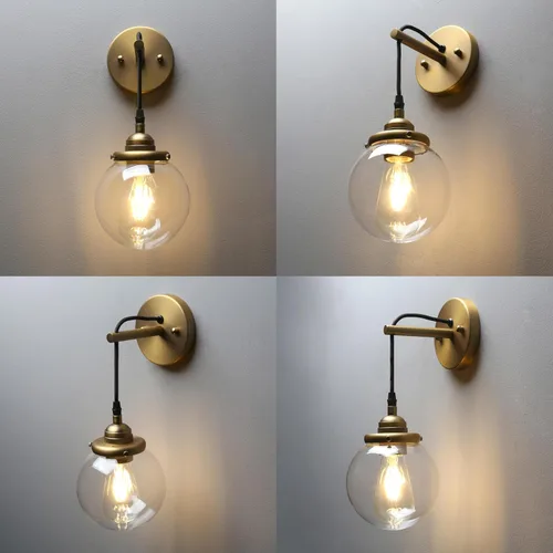 Miniatura 6 de Phansthy Aplique de pared de vidrio vintage, lámpara de pared de alambre colgante para interiores, lámpara de pared de globo de 5.9 pulgadas, cable