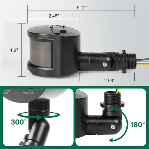 Miniatura 4 de Paquete de 2 sensores de movimiento, detector de movimiento de repuesto de 180 grados, tiempo ajustable y sensibilidad de detección de hasta 60