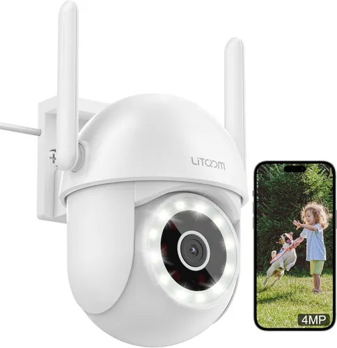 Cámara de seguridad al aire libre litokam 2.5K, cámara Wi-Fi 2.4G para seguridad en el hogar al aire libre con detección de movimiento AI, cámara IP