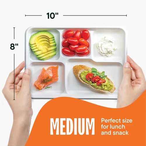 Miniatura 4 de Plato de papel 100% compostable, paquete de 125 unidades bandeja de 5 compartimientos desechable de calidad resistente, ecológica hecha de fibras
