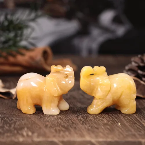 Miniatura 5 de Pequeña estatua de cristal de elefante tallada a mano, decoración de escultura de animal guardián de oficina en casa, 1.5 pulgadas, jade amarillo