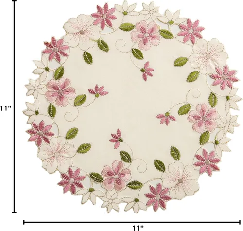 Miniatura 9 de Paquete de 2 tapetes redondos de encaje, manteles individuales florales amarillo azul con bordado calado, bases para jarrones para decoración