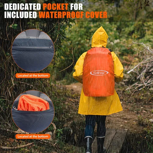 Miniatura 6 de G4Free Mochila de senderismo de 35 litros resistente al agua, para deportes al aire libre, viajes, ligera, con cubierta de lluvia para mujeres