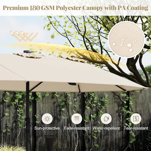 Miniatura 6 de Tangkula Sombrilla solar de doble cara de 15 pies para patio, sombrilla individual extragrande para exteriores con 48 luces LED, parte superior Beige