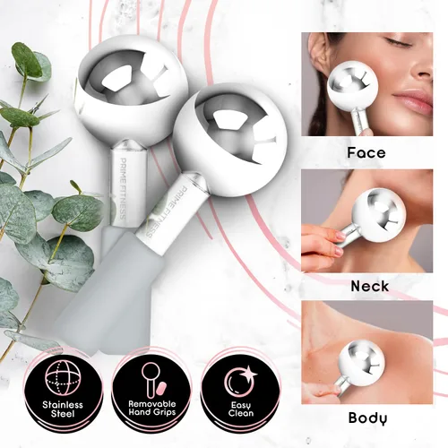 Miniatura 2 de Globos de hielo para tratamientos faciales Rodillo de enfriamiento de acero irrompible Bastones criogénicos para rostro Masajeador para Gris