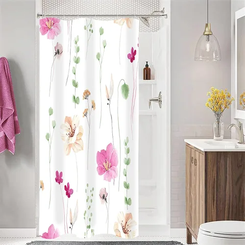 Miniatura 41 de Gibelle Cortina de ducha con estampado floral de acuarela, cortina de ducha retro naranja azul marino para baño, juego de cortina de ducha moderna
