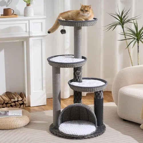 Miniatura 15 de HITTITE Moderna torre de árbol para gatos con poste rascador, torres para gatos de 46 pulgadas de alto con nidos y cueva tejidos, árbol para gatos