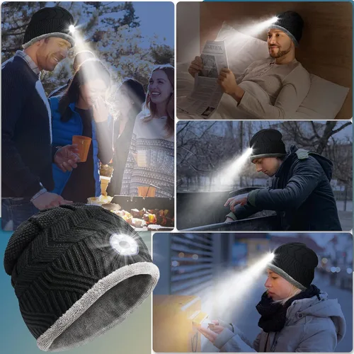 Miniatura 6 de HIGHEVER Gorro LED con luz, regalos para hombres y mujeres, linterna con faro, gorro de invierno