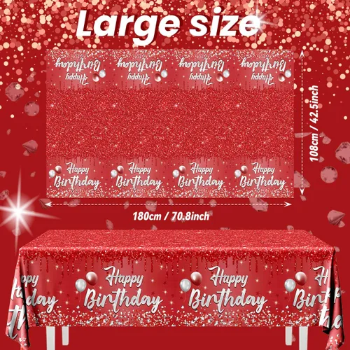 Miniatura 4 de Paquete de 3 Manteles de Feliz Cumpleaños Manteles Negros y Dorados Cubierta de Mesa de Plástico Mantel Rectangular de Cumpleaños para Mujeres
