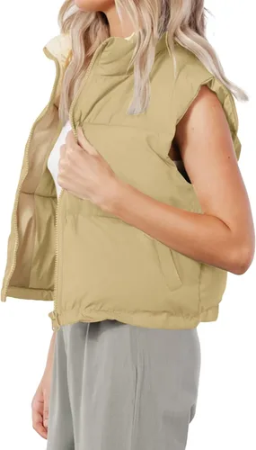 Miniatura 3 de OWIN Chaleco acolchado de invierno para mujer, cuello alto, con cremallera, acolchado, con bolsillos