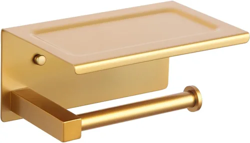 Miniatura 9 de GERZWY Soporte de papel higiénico de baño con estante Soporte de rollo de papel de papel de acero inoxidable Soporte de pared (negro y dorado)