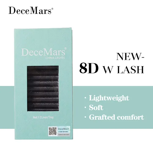 Miniatura 5 de DeceMars Extensiones de pestañas en forma de W 8D de 0.003 in, rizo C 8-12, bandeja mixta, racimos de volumen de aspecto natural, color negro mate