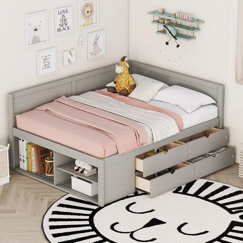 Miniatura 19 de Harper & Bright Designs Cama Capitán Tamaño Individual con Estanterías Integradas/3 Cajones de Almacenamiento/Cama Nido, Marco de Cama Diván