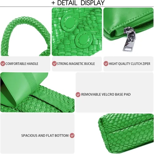 Miniatura 6 de Bolso de mano de mujer con asa superior de cuero vegano tejido a mano, bolso de hombro de moda, bolso bandolera con bolsa para todos los estilos