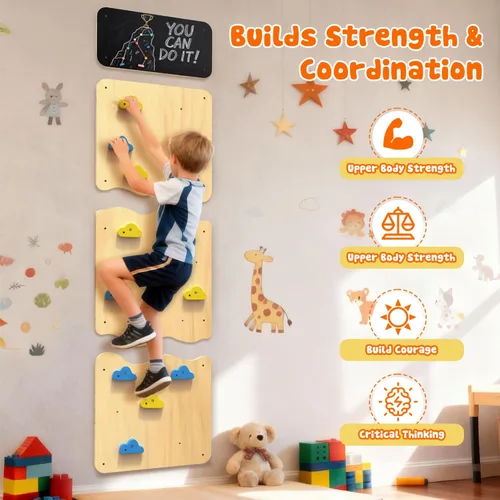 Miniatura 2 de Pared de escalada de madera, paneles de pared de escalada para niños con 12 soportes de roca, juguete de escalada Montessori para sala