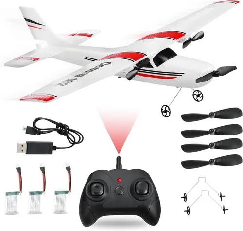 Avión RC, avión RC, 2.4 GHz, 2 canales RTF RC con giroscopio de 3 ejes para principiantes, juguetes fáciles de acelerar con 2 baterías adicionales