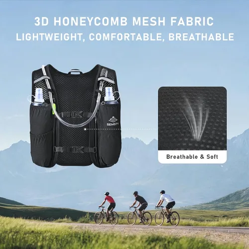 Miniatura 6 de Chaleco de Hidratación para Correr 5L, Paquete de Chaleco para Correr con Vejiga de Agua de 1.5L, Mochila de Agua Ligera para Senderismo, Correr