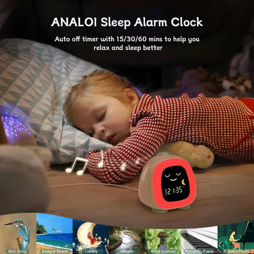 Miniatura 7 de Reloj despertador para niños, luz nocturna infantil con 3 niveles de brillo, 10 modos de color, luz nocturna, modo de repetición de alarma dual