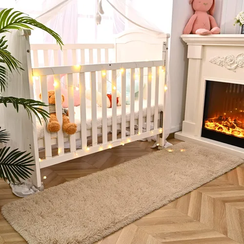 Miniatura 6 de DweIke Alfombras de pasillo beige esponjosas para dormitorio, 2 x 6 pies, alfombra larga de felpa suave para niñas y niños, antideslizante y lavable