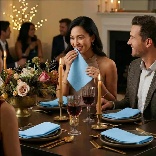 Miniatura 6 de Servilletas de papel AMERICAN HOMESTEAD - Servilletas de papel desechables tipo lino azul claro - Servilletas de mesa de calidad de restaurante