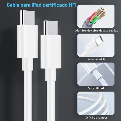 Miniatura 6 de Cargador rápido USB C de 20 W para Apple iPad Pro de 13/12.9/11 pulgadas, iPad A16/10ª generación, iPad Air de 11/13 pulgadas/5ª/4ª, iPad mini 6/7