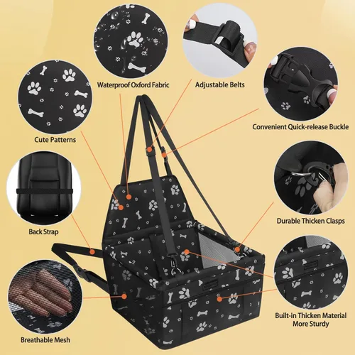Miniatura 3 de Asiento de coche para perro, asiento elevador plegable para perro, impermeable, transpirable, bolsa de viaje Oxford para perros pequeños a medianos