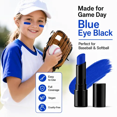 Miniatura 4 de Go Ho Pintura facial en barra mezclable en crema azul real, ojo de béisbol negro, pintura facial azul, softbol/ojo de fútbol negro, pintura facial