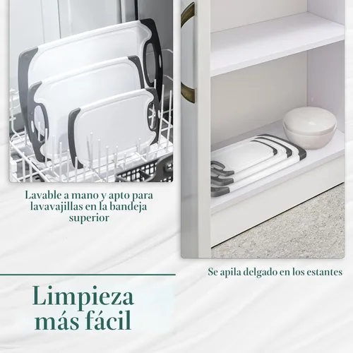 Miniatura 7 de Tablas de cortar para cocina, tabla de cortar sin BPA, diferentes tamaños y asas antideslizantes, juego de tablas de cortar reversibles, grandes