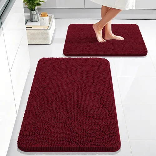 Miniatura 226 de OLANLY Juego de alfombras de baño de 2 piezas, alfombras de baño de chenilla suave y absorbente y alfombra de contorno en forma de U para inodoro