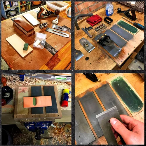 Miniatura 5 de Leather Honing Strop 3 pulgadas por 8 pulgadas con 2 onzas, afilado para cuero Color Verde y Blanco compuesto