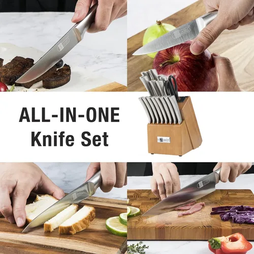 Miniatura 4 de Juego de cuchillos de cocina de 17 piezas aptos para lavavajillas con bloque súper afilado de acero inoxidable para cocina con bloque, tijeras